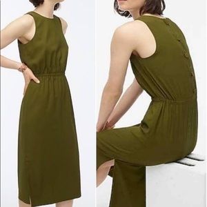 Jcrew olive midi button back dress NWT